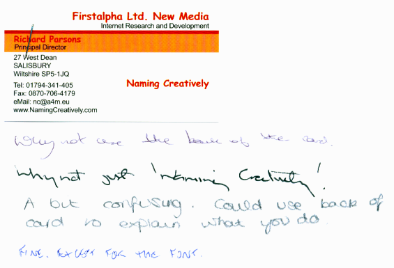 Written feedback on the design of my business card Written feedback on the design of my business card